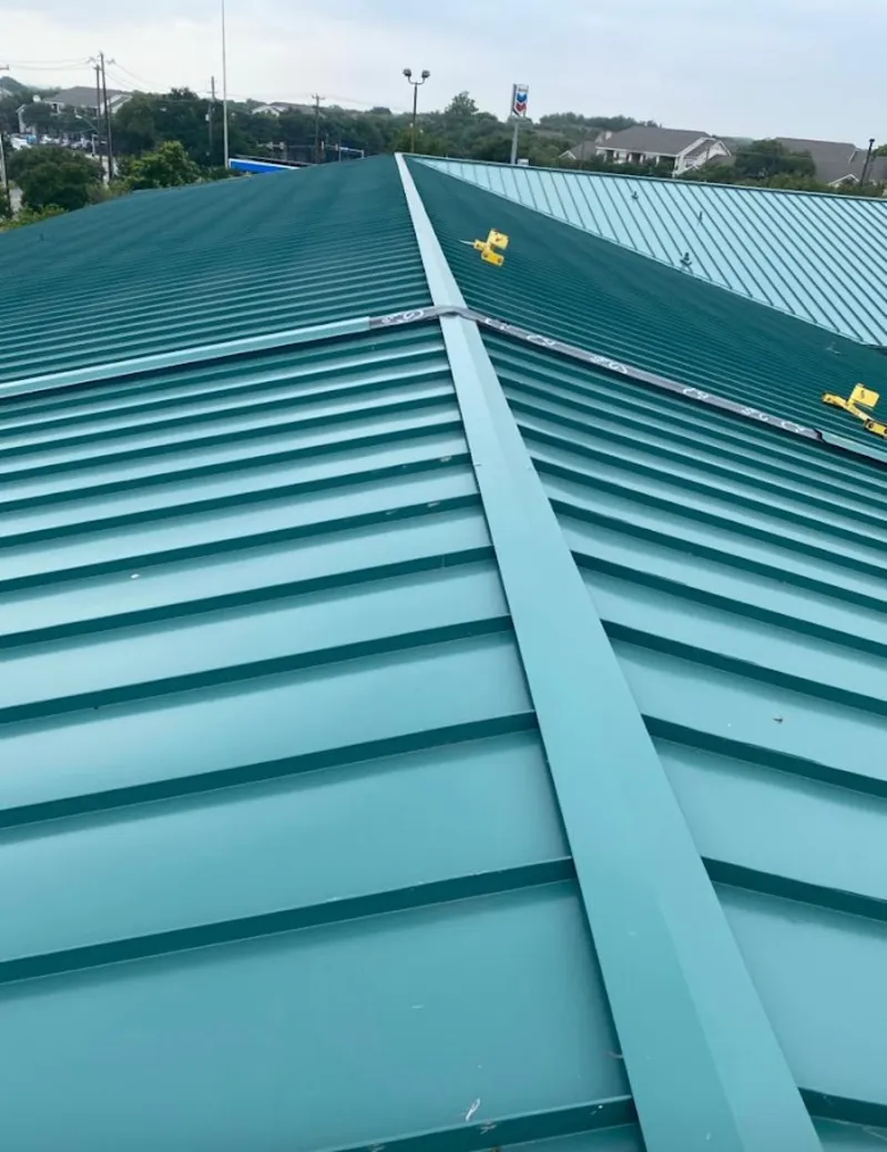 Green commercial metal roof ridge and valley for Metal Roof Repair in Silver Firs